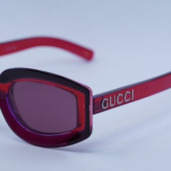 Gucci GG1719S 004 Sunglasses Transparent Red Geometric Frame main image 10